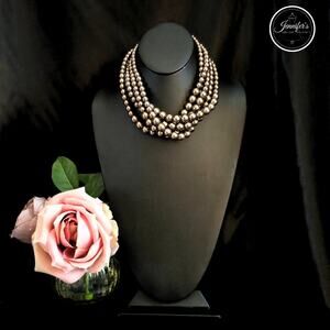 Lia Sophia NWT Cafe Au Lait Brown/Bronze 5-Strand Glass Pearl Necklace
